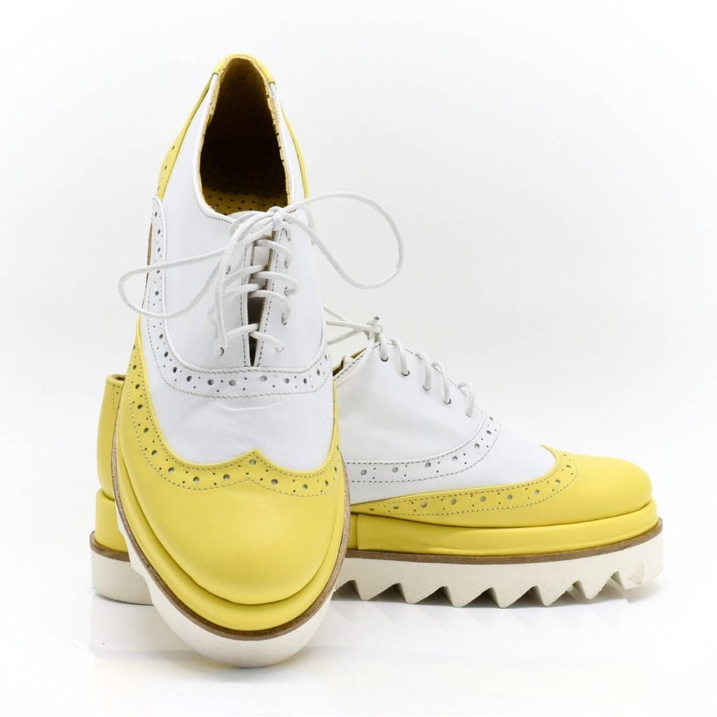 Pantofi casual dama Misty din piele box alb si galben (1921)